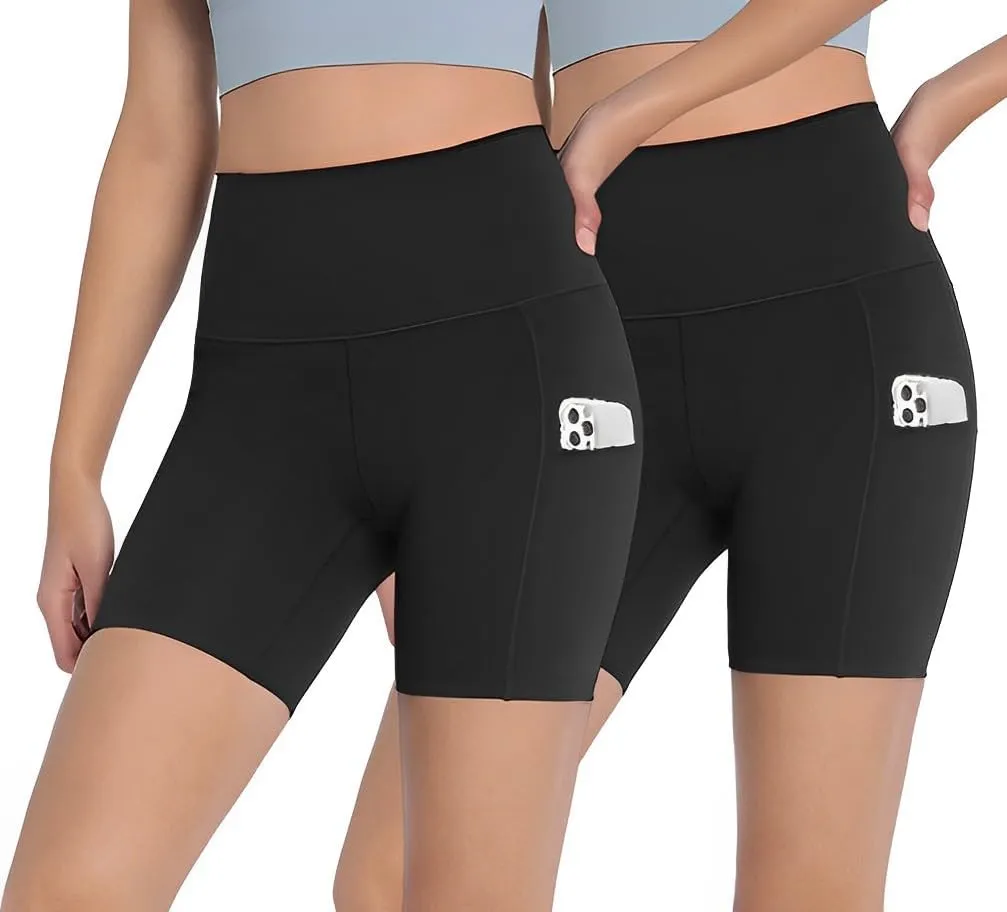 2 Pack High Waist Yoga Shorts for Women's Biker Shorts Gym Athletic Workout Running Shorts with Pockets