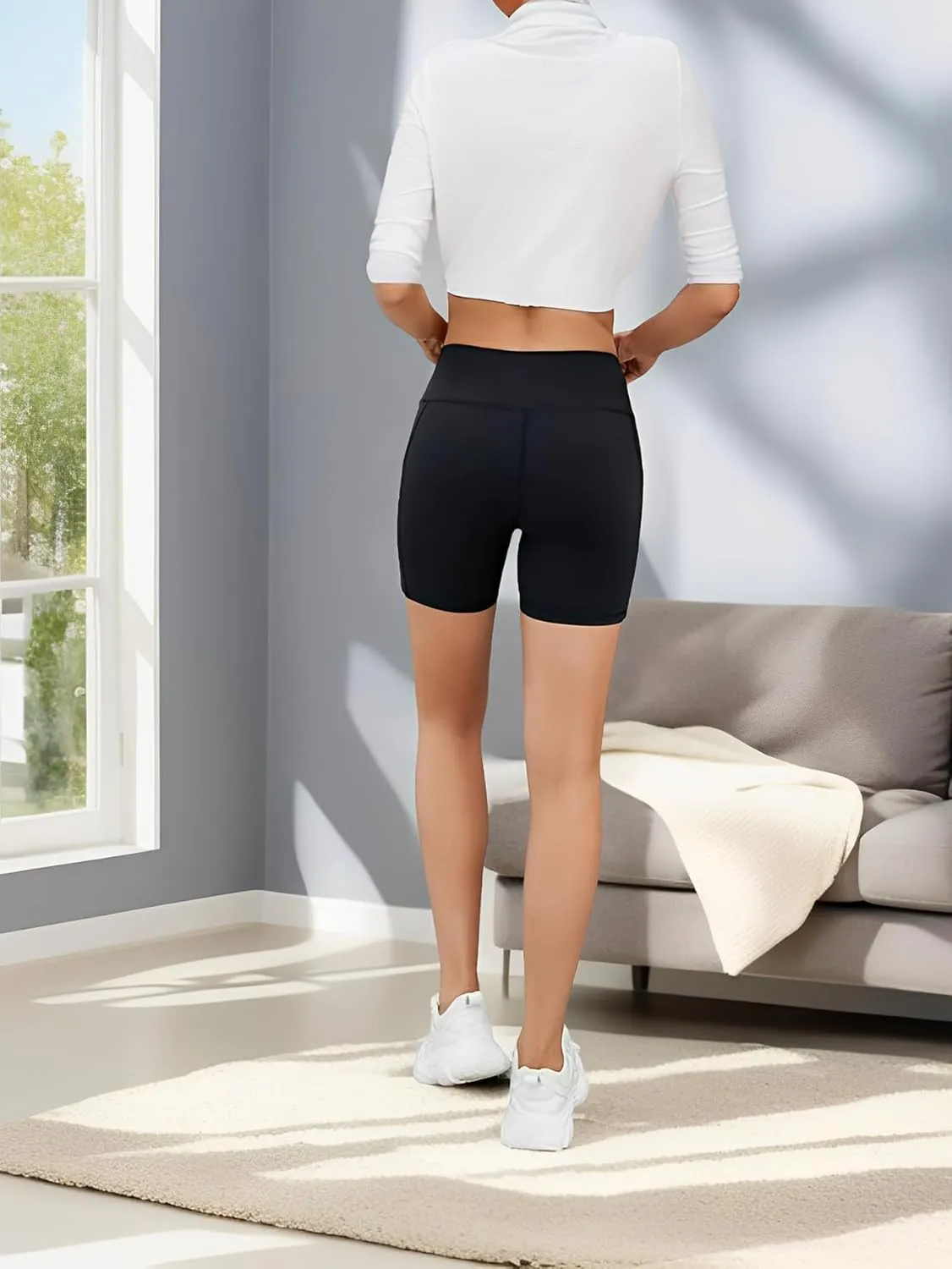 2 Pack High Waist Yoga Shorts for Women's Biker Shorts Gym Athletic Workout Running Shorts with Pockets