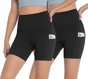2 Pack High Waist Yoga Shorts for Women's Biker Shorts Gym Athletic Workout Running Shorts with Pockets