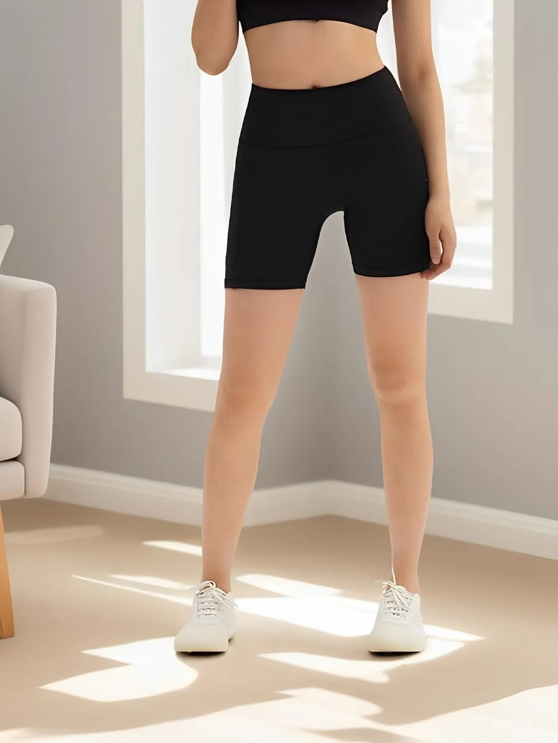 2 Pack High Waist Yoga Shorts for Women's Biker Shorts Gym Athletic Workout Running Shorts with Pockets