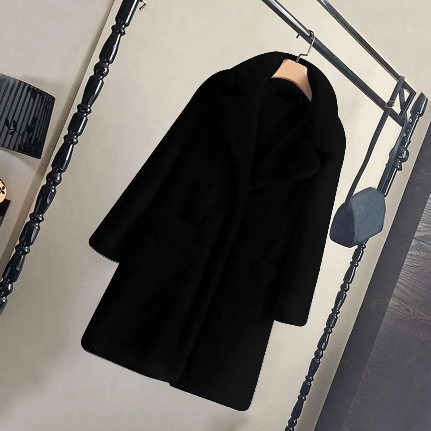 2023 Fuzzy Jackets Women Winter Long Sleeve Warm Button Down Trench Coat Soft Fleece Oversized Outwear with Pocket Overcoat