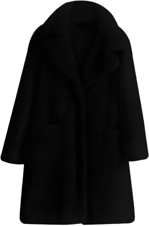 2023 Fuzzy Jackets Women Winter Long Sleeve Warm Button Down Trench Coat Soft Fleece Oversized Outwear with Pocket Overcoat