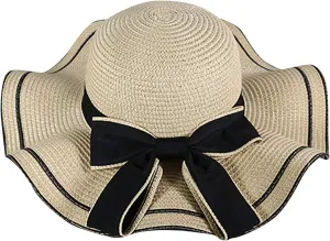 2024 Straw Hat Womens Summer Wide Brim Beach Hats UV Protection UPF 50  Travel Folding Cap Bow Fashion Sun Caps for Women