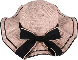 2024 Straw Hat Womens Summer Wide Brim Beach Hats UV Protection UPF 50  Travel Folding Cap Bow Fashion Sun Caps for Women