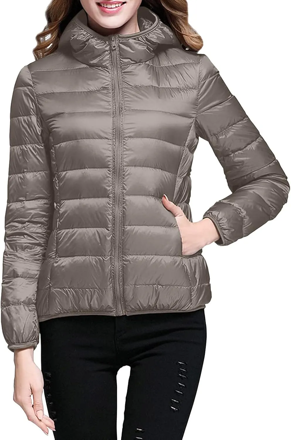 2024 Women's Hooded Packable Puffer Jackets Winter Lightweight Warm Down Coats Trendy Slim Fit Windproof Duck Down Outwear
