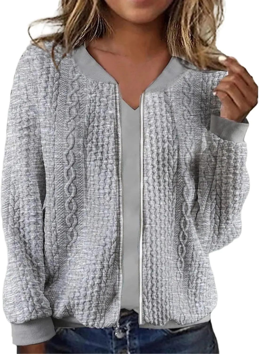 2024 Womens Short Winter Coats Dressy Casual Full Zip Up Petite Jackets Trendy Fashion Jacquard Sweater Cardigan Plus Size