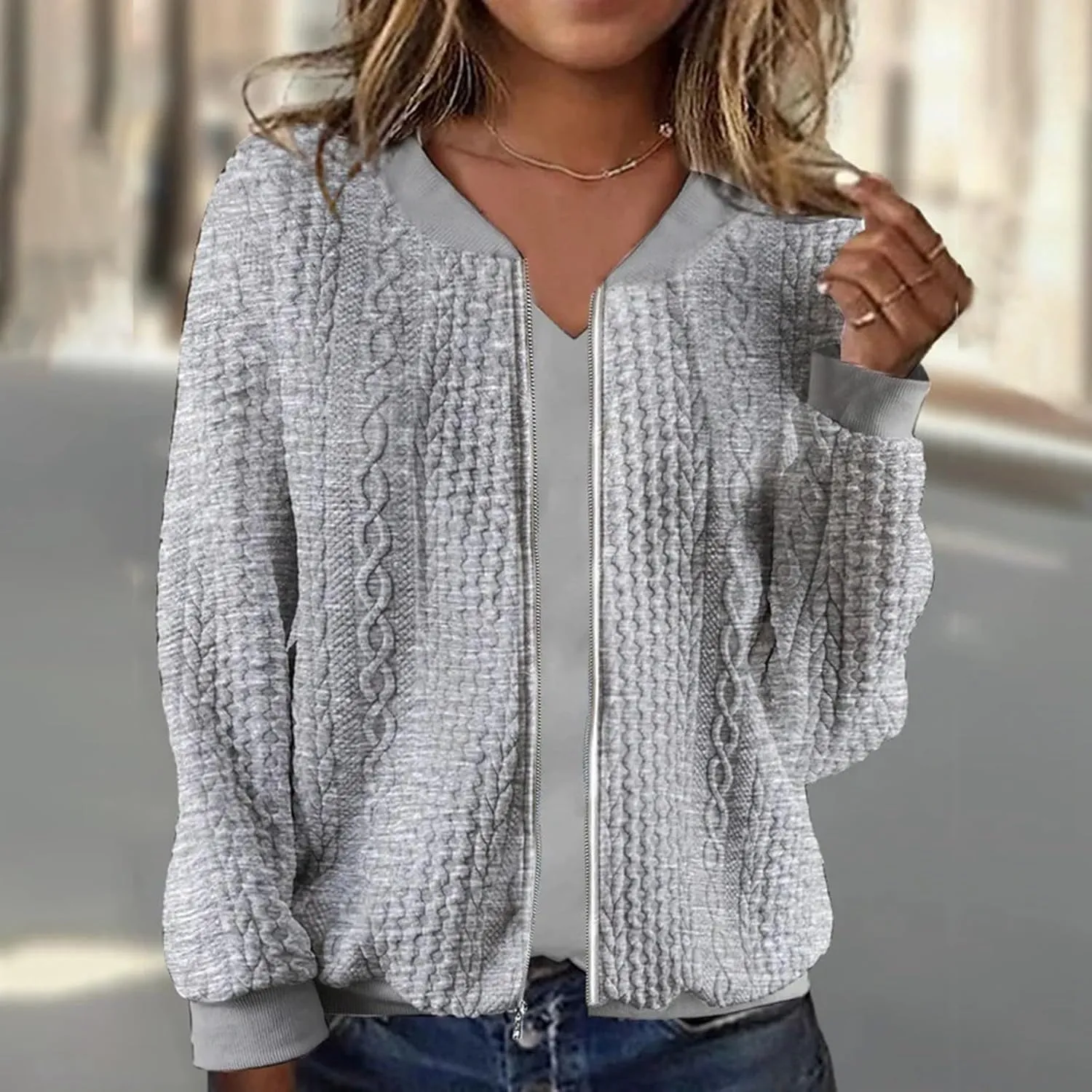 2024 Womens Short Winter Coats Dressy Casual Full Zip Up Petite Jackets Trendy Fashion Jacquard Sweater Cardigan Plus Size