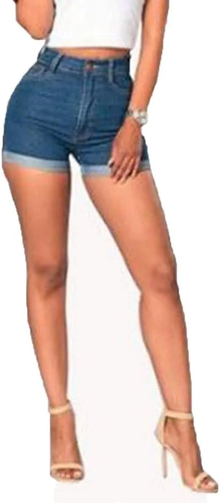 2025 Stretchy Denim Jean Shorts Women Casual Folded Hem Short Jeans Summer High Waisted Stretch Denim Shorts