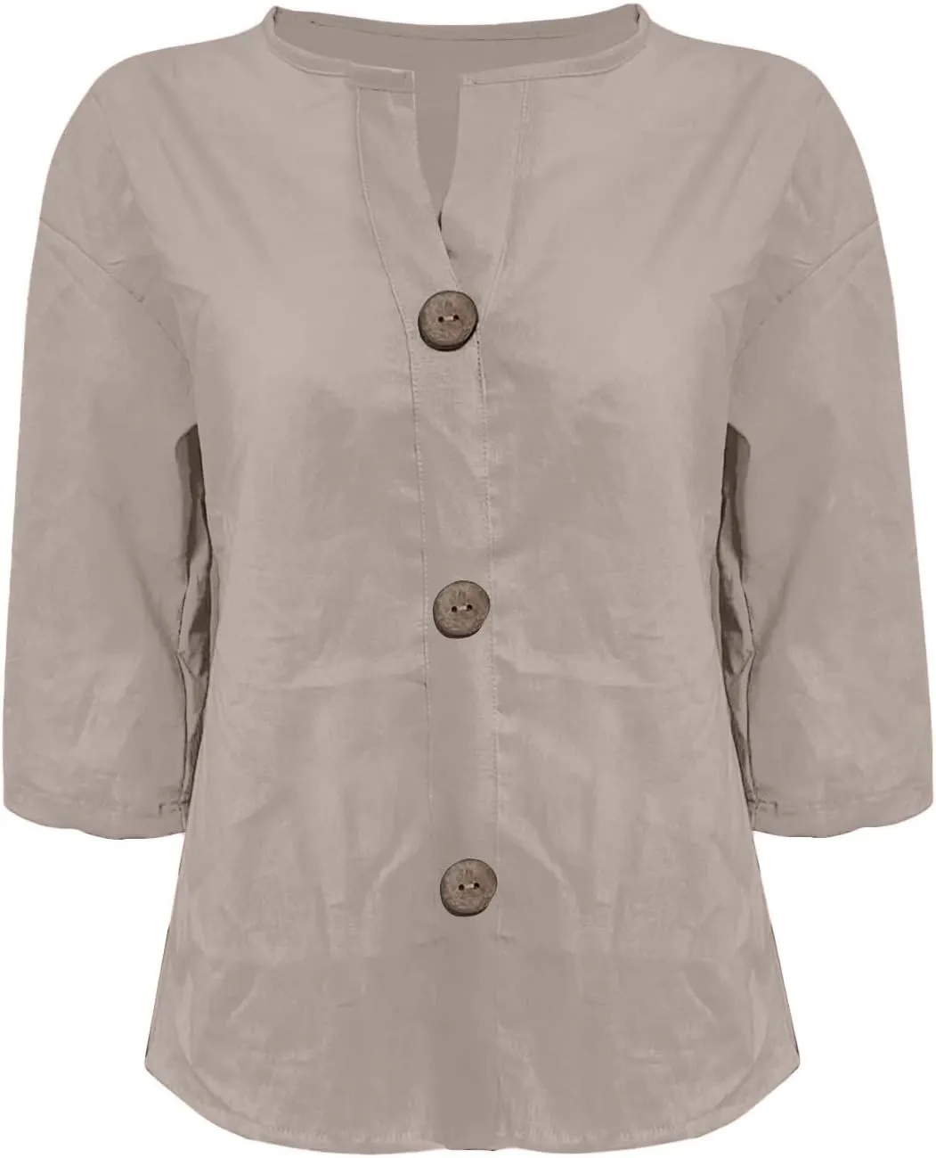 3/4 Sleeve Linen Shirts for Women Button V Neck Cotton Blouses Dressy Casual Solid Henley Shirts Loose Fit Summer Tops