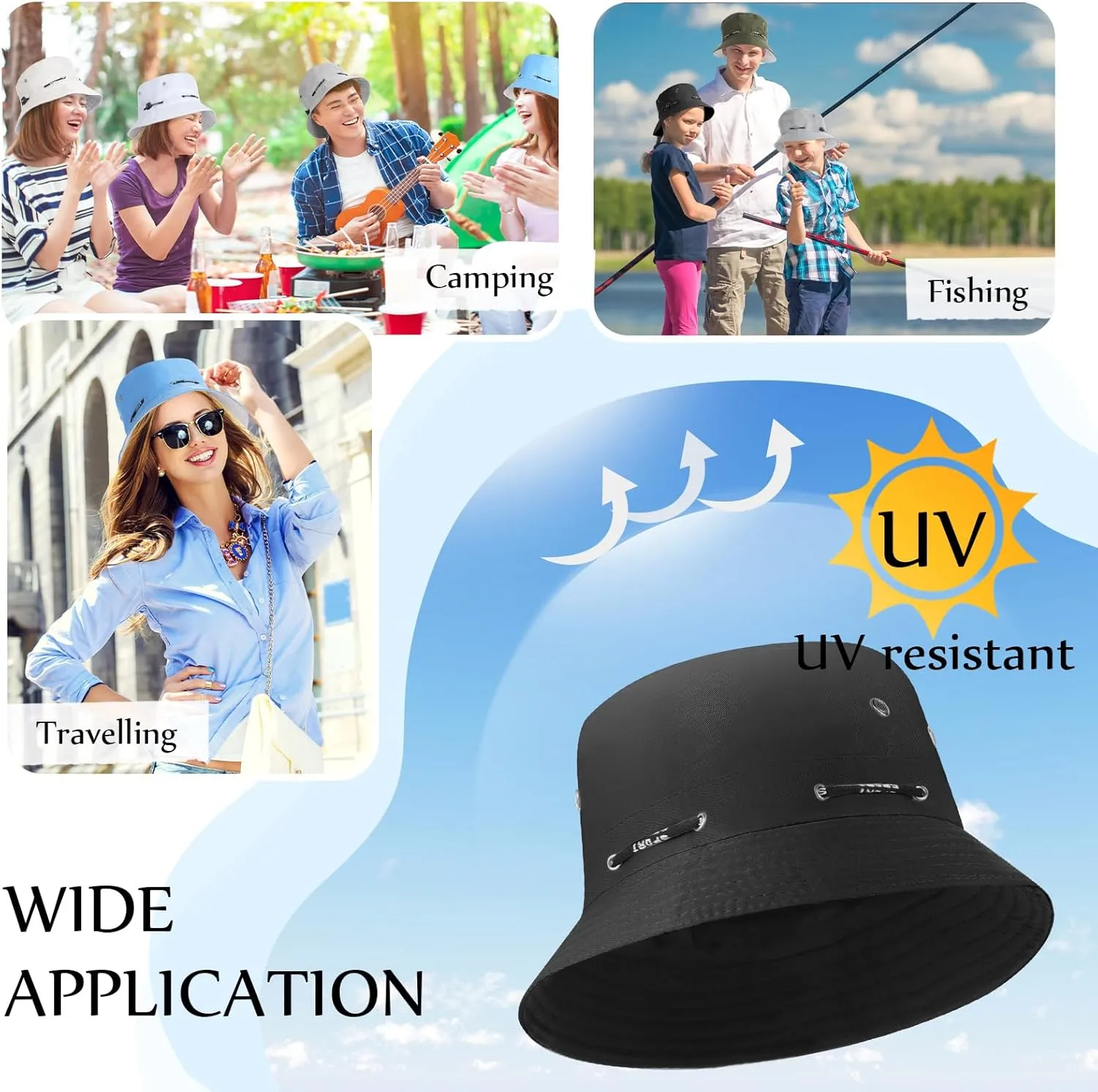 48 Pcs Bucket Hat Bulk for Women Men Fisherman Adjustable Summer Hat UV Protection for Outdoor Fishing Hiking Beach