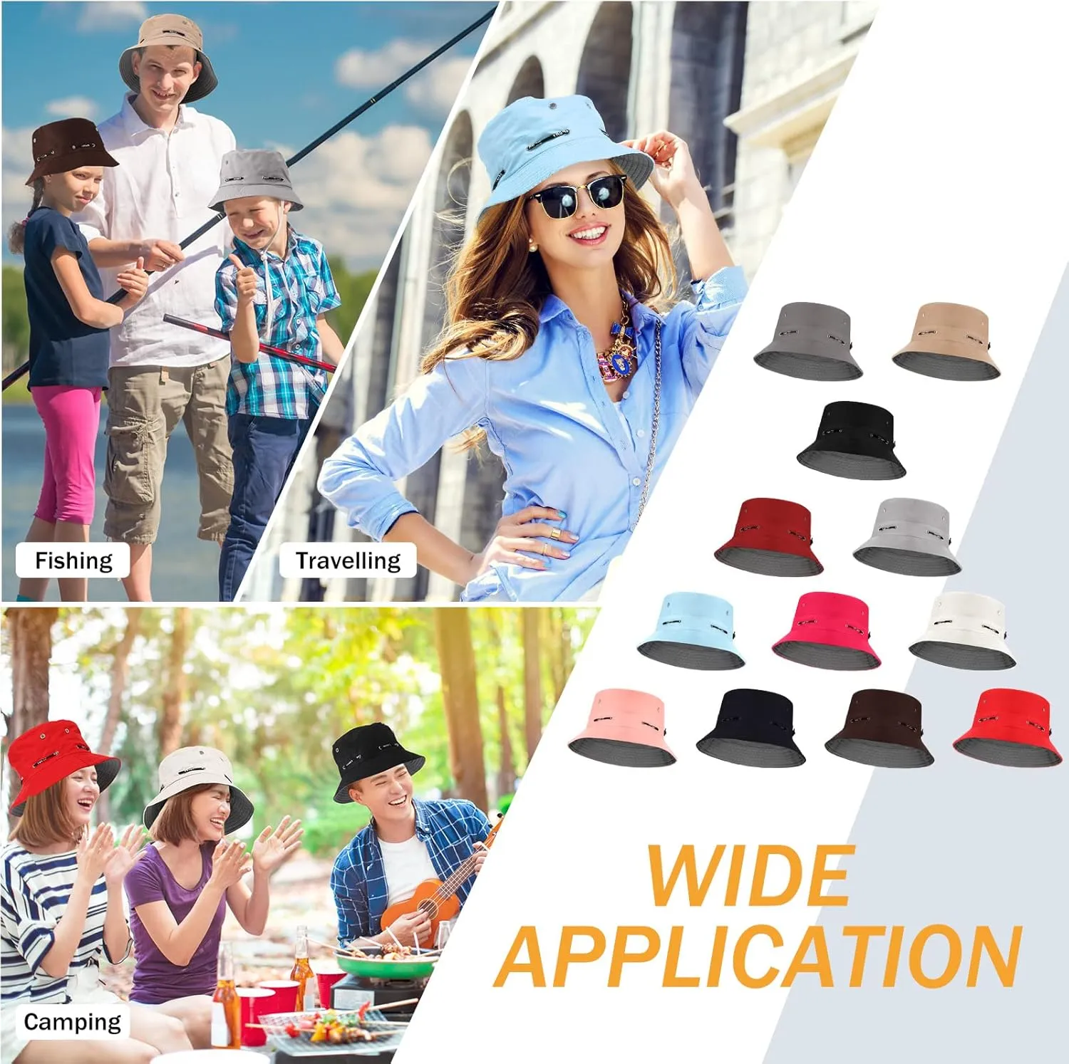 48 Pcs Bucket Hat Bulk for Women Men Fisherman Adjustable Summer Hat UV Protection for Outdoor Fishing Hiking Beach