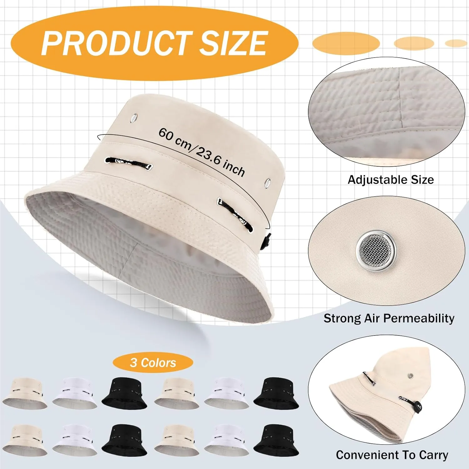 48 Pcs Bucket Hat Bulk for Women Men Fisherman Adjustable Summer Hat UV Protection for Outdoor Fishing Hiking Beach