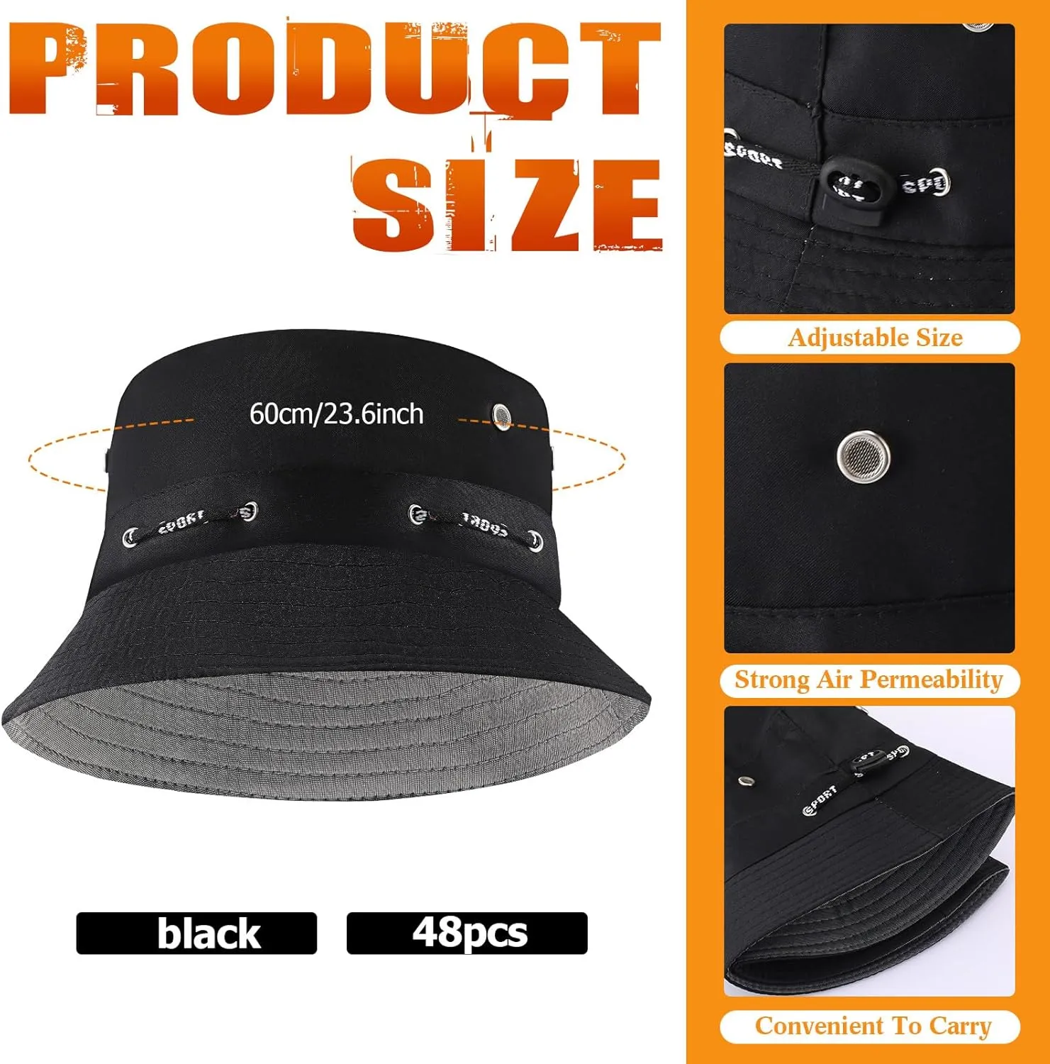 48 Pcs Bucket Hat Bulk for Women Men Fisherman Adjustable Summer Hat UV Protection for Outdoor Fishing Hiking Beach