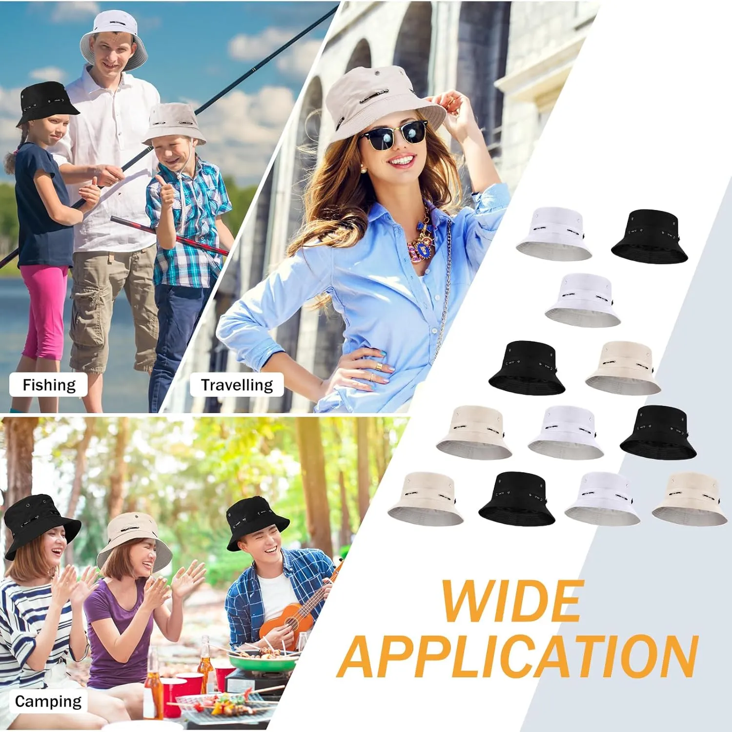 48 Pcs Bucket Hat Bulk for Women Men Fisherman Adjustable Summer Hat UV Protection for Outdoor Fishing Hiking Beach