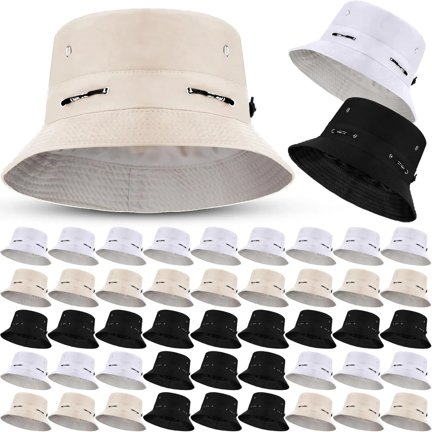48 Pcs Bucket Hat Bulk for Women Men Fisherman Adjustable Summer Hat UV Protection for Outdoor Fishing Hiking Beach