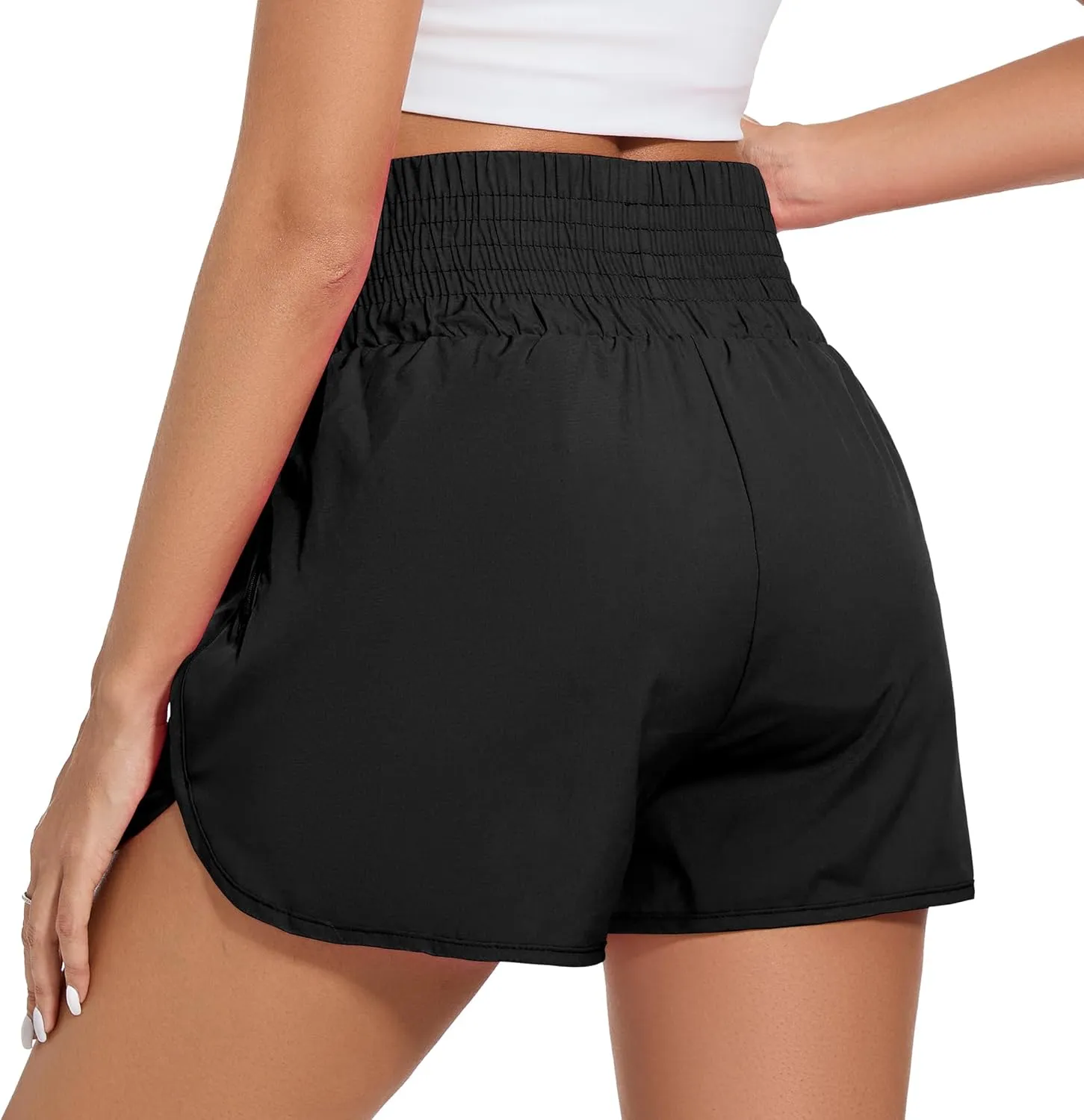 Ammiko Women's Athletic Shorts High Waist Elastic Running Shorts Zipper Pocket Quick Dry Casual Workout Shorts Liner