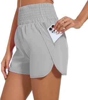 Ammiko Women's Athletic Shorts High Waist Elastic Running Shorts Zipper Pocket Quick Dry Casual Workout Shorts Liner