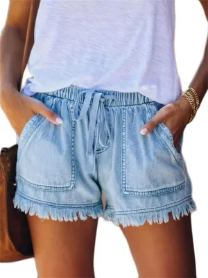 Andongnywell Womens Shorts Elastic Waisted Summer Casual Short Pants high Waist Summer Fashion Denim Shorts