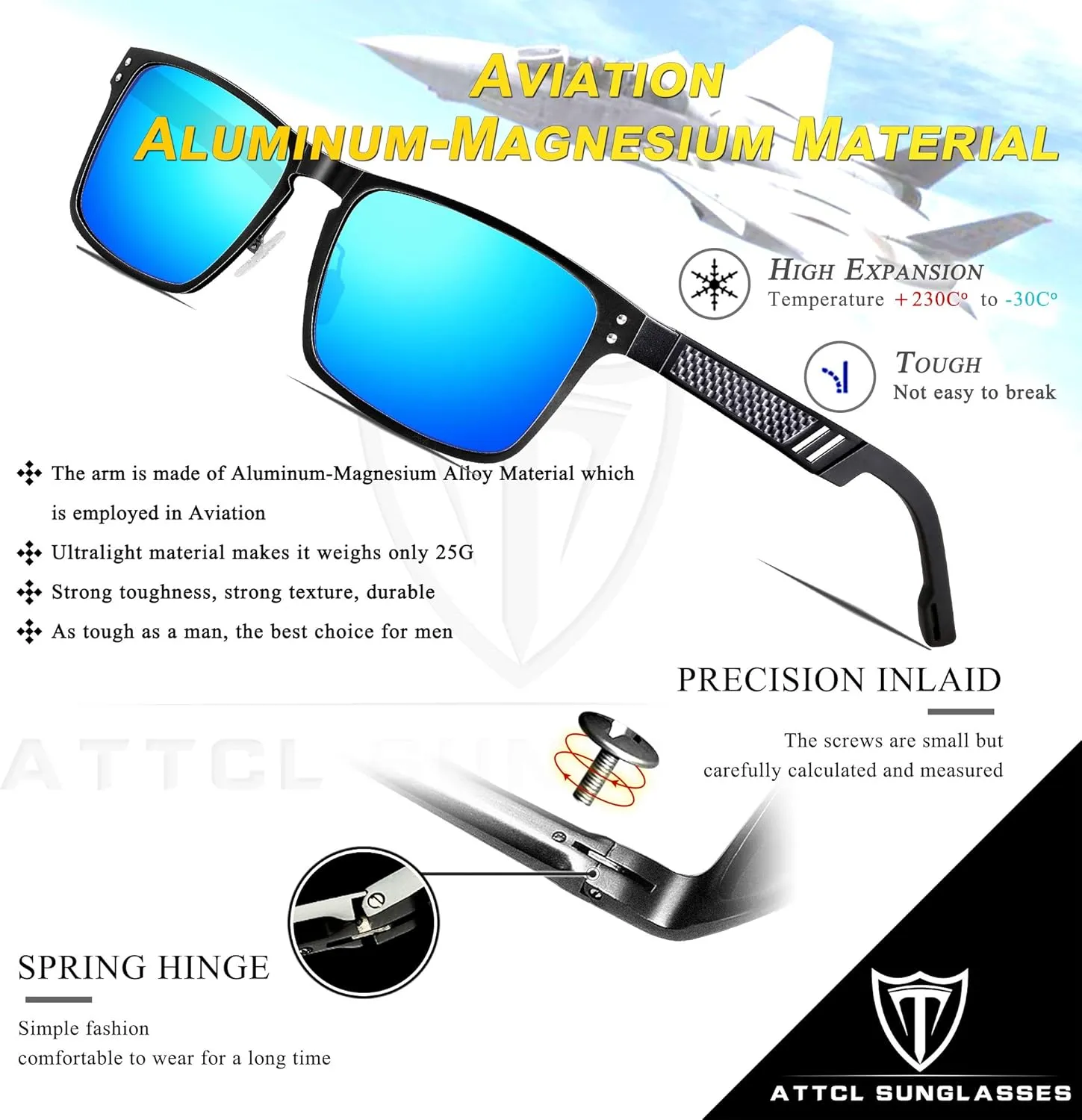 ATTCL Polarized UV Protection Fishing golf Driving Sunglasses for Men Al-Mg Metal Frame Ultra Light
