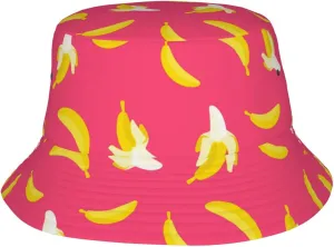 Bananas Pink Fruits Gifts Bucket Hat for Women Men Summer Beach Travel Sun Cap Packable Outdoor Bucket Hat