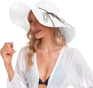 Beach Hats for Women, Straw Sun Hat Floppy Wide Brim, Foldable UPF 50  UV Protection Summer Hat