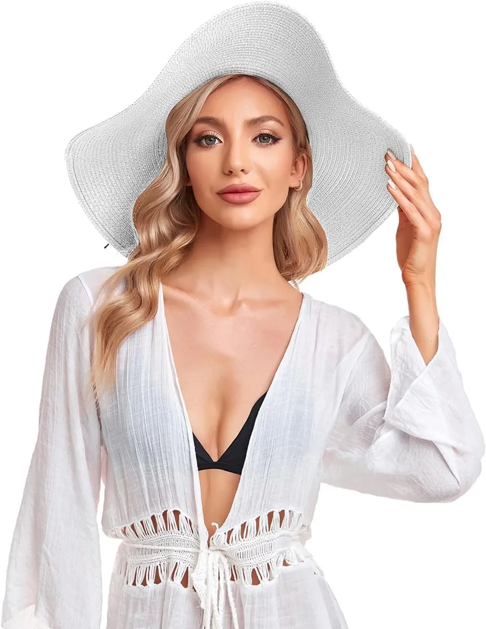 Beach Hats for Women, Straw Sun Hat Floppy Wide Brim, Foldable UPF 50  UV Protection Summer Hat
