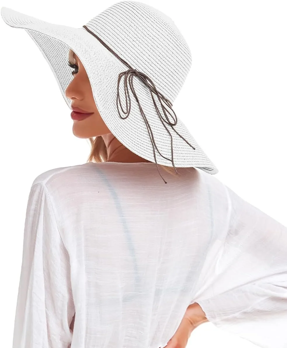 Beach Hats for Women, Straw Sun Hat Floppy Wide Brim, Foldable UPF 50  UV Protection Summer Hat