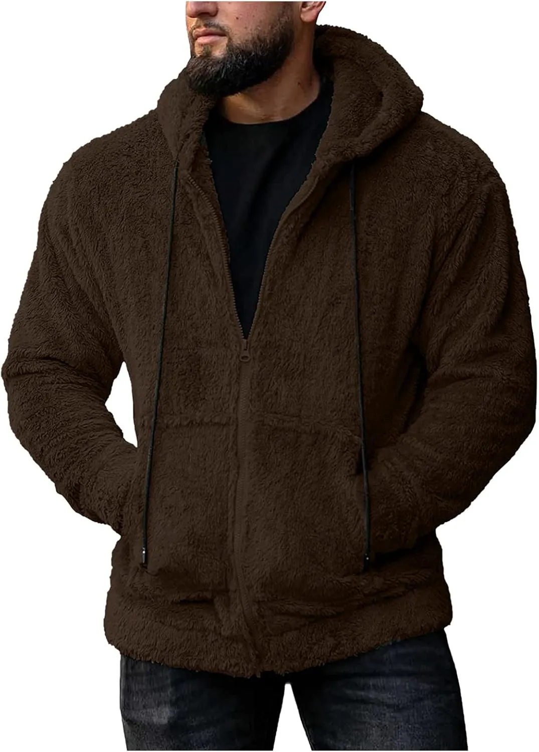 BIFUTON Winter Jackets for Men, Men's Outdoor Casual Fleece Sherpa Lined Full Zip Hooded Jacket Warm Heavyweight Winter Coats
