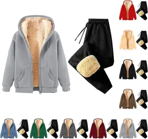Binmer Mens 2 Piece Sweatsuit Set Sherpa Lined Fleece Jogger Outfit Hoodie & Sweatpants Set Warm Winter Tracksuit Unisex
