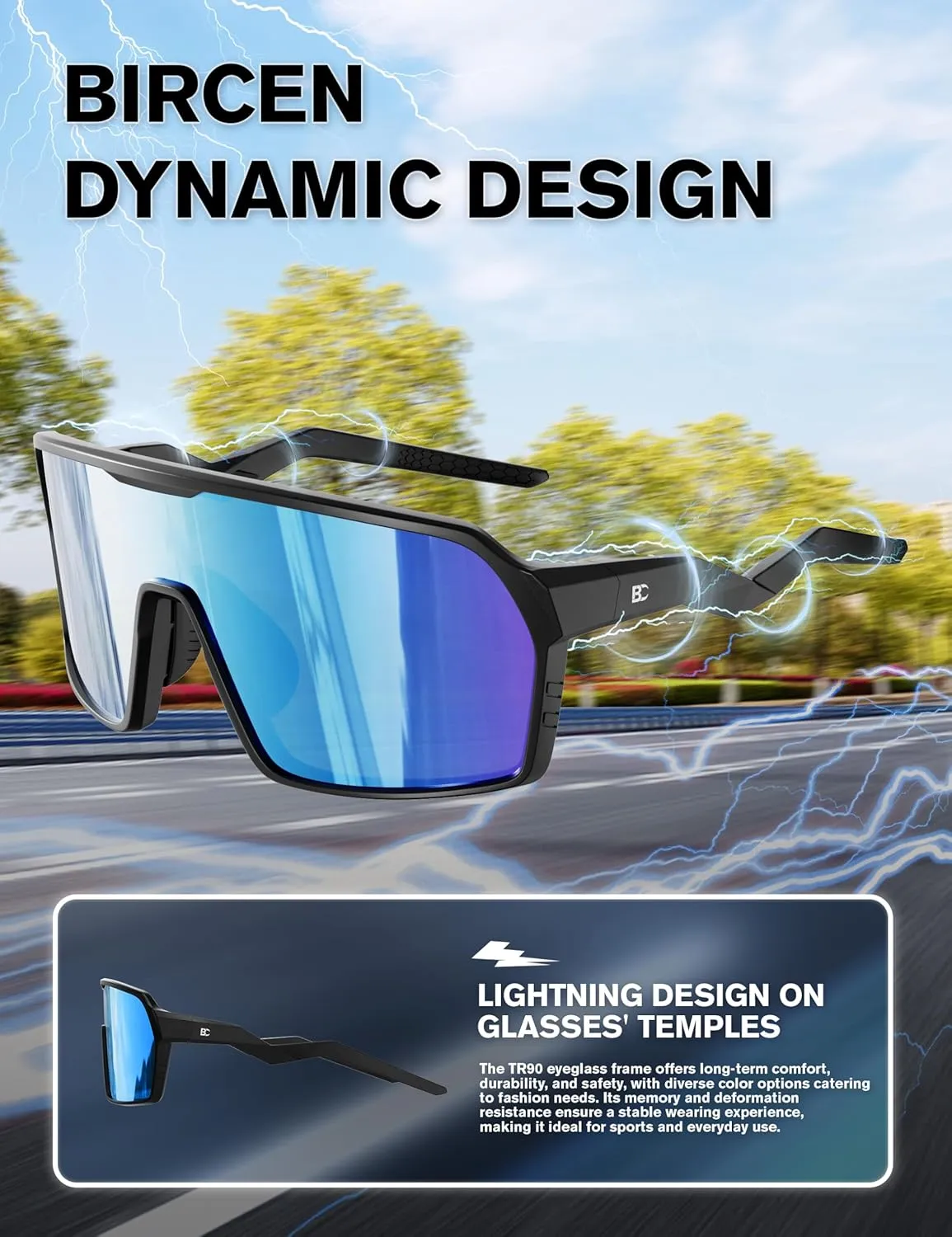 BIRCEN Sports Baseball Sunglasses for Men - Women Polarized UV Protection Cycling Glasses for Running Golf Softball Bike