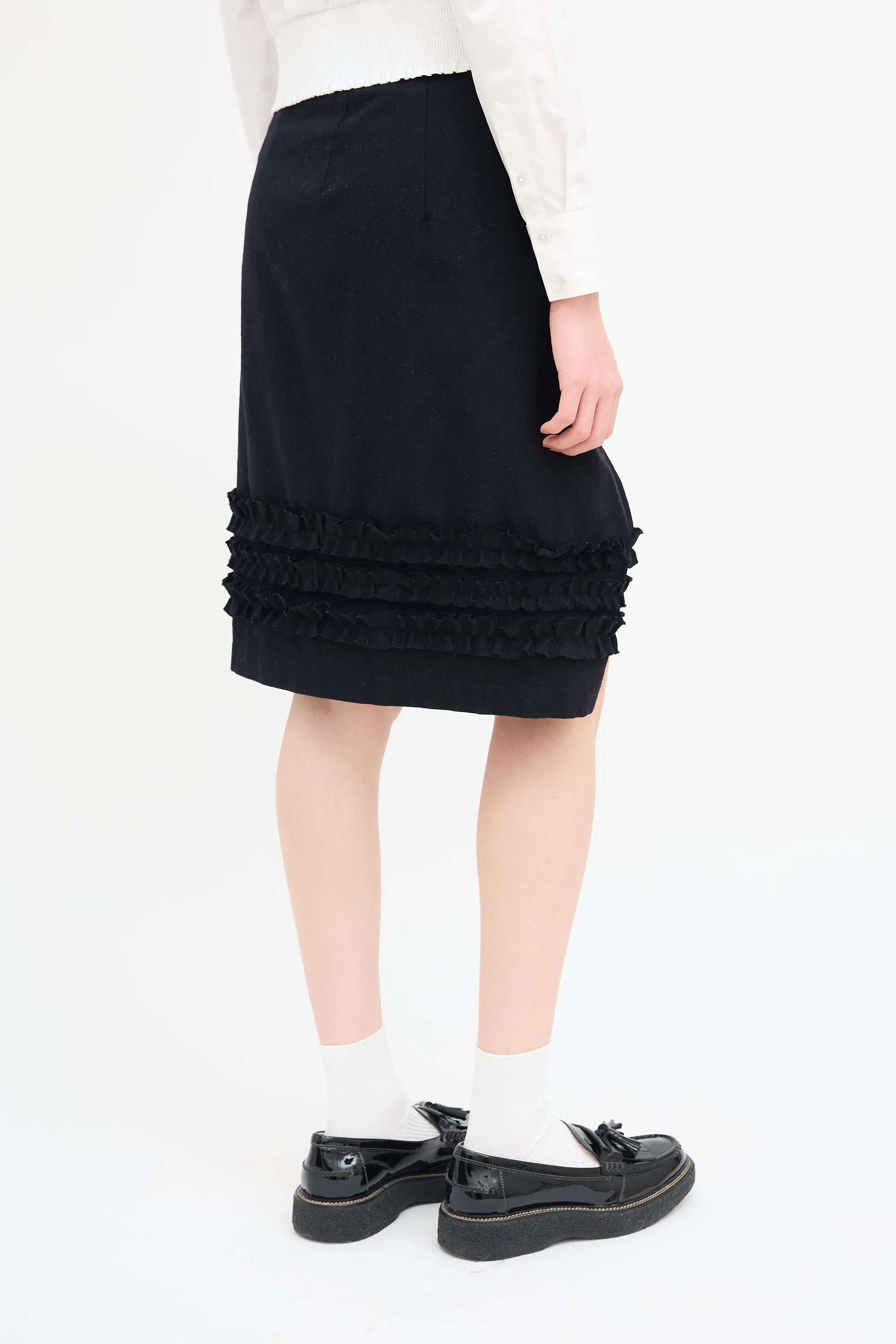 Black Wool Wrap Ruffle Skirt