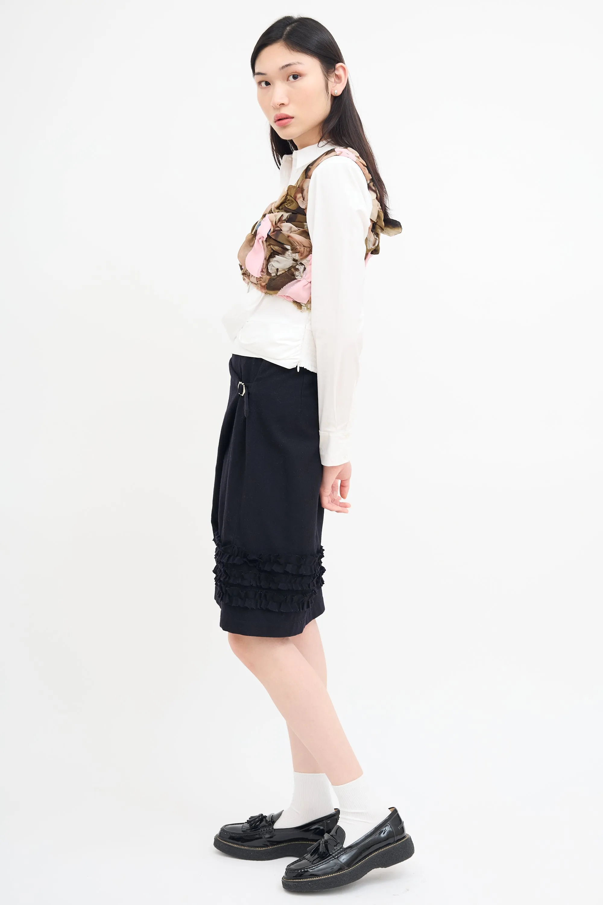 Black Wool Wrap Ruffle Skirt