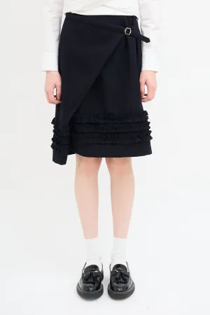 Black Wool Wrap Ruffle Skirt