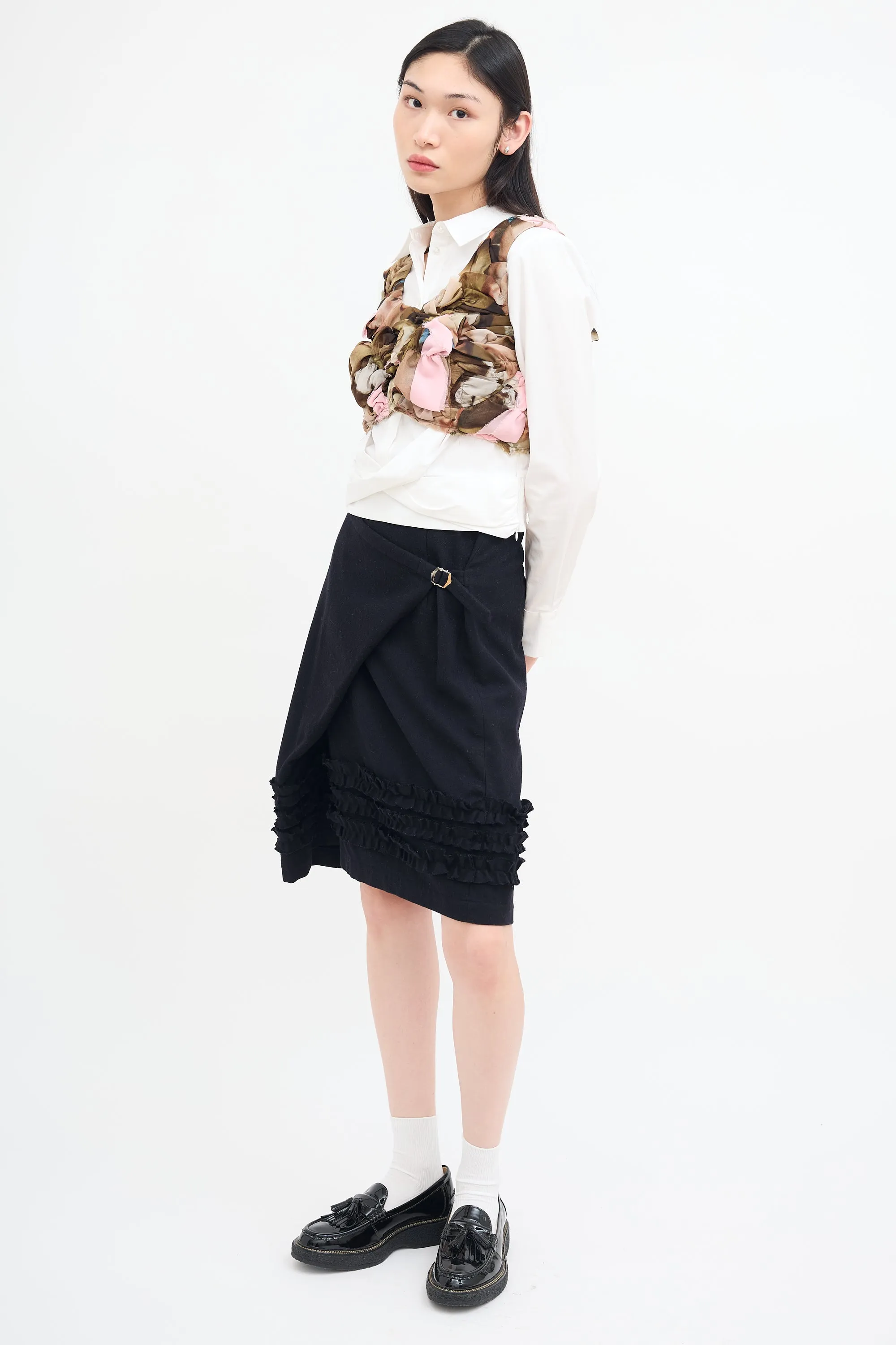 Black Wool Wrap Ruffle Skirt