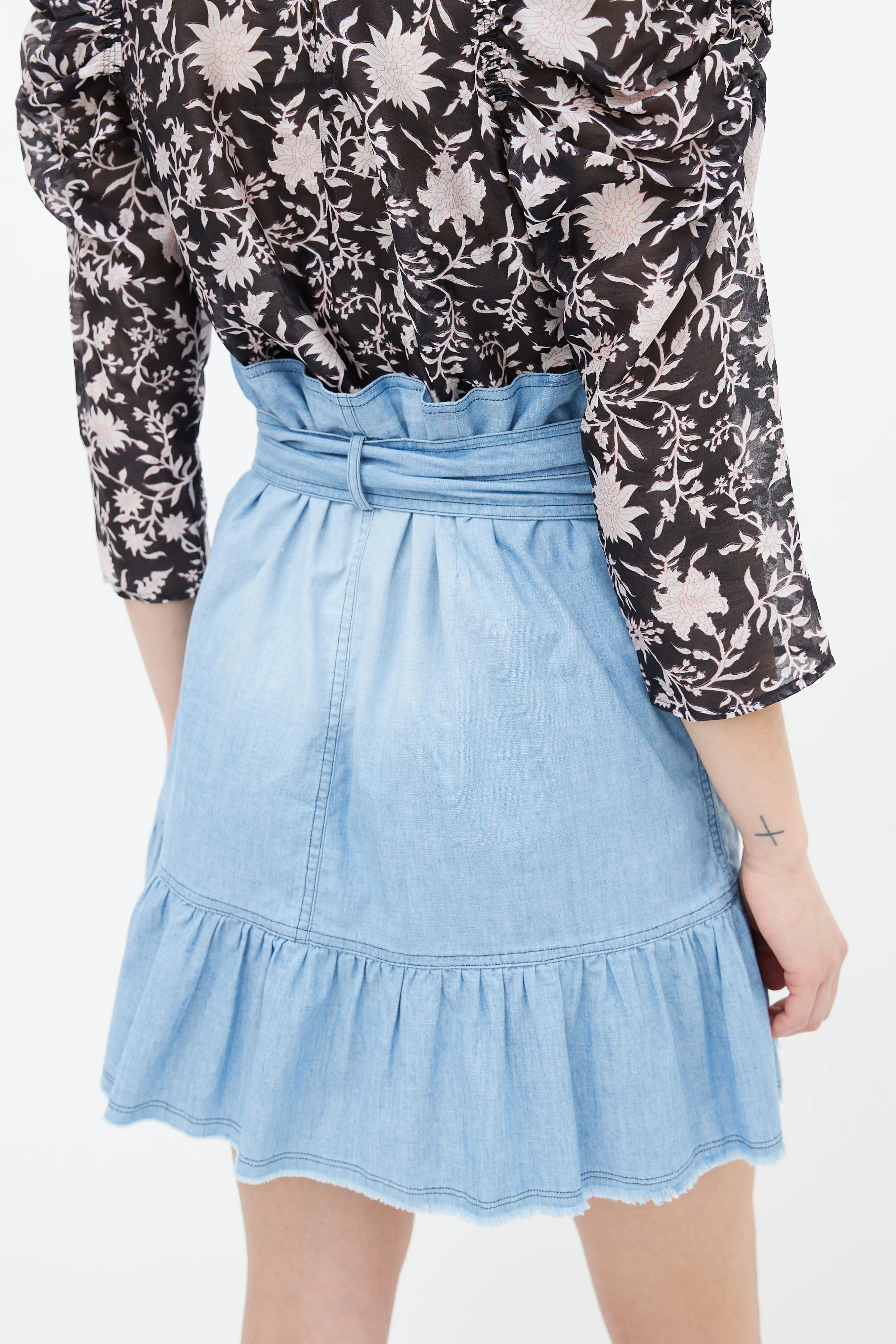 Blue Wrap Asymmetric Ruffle Mini Skirt