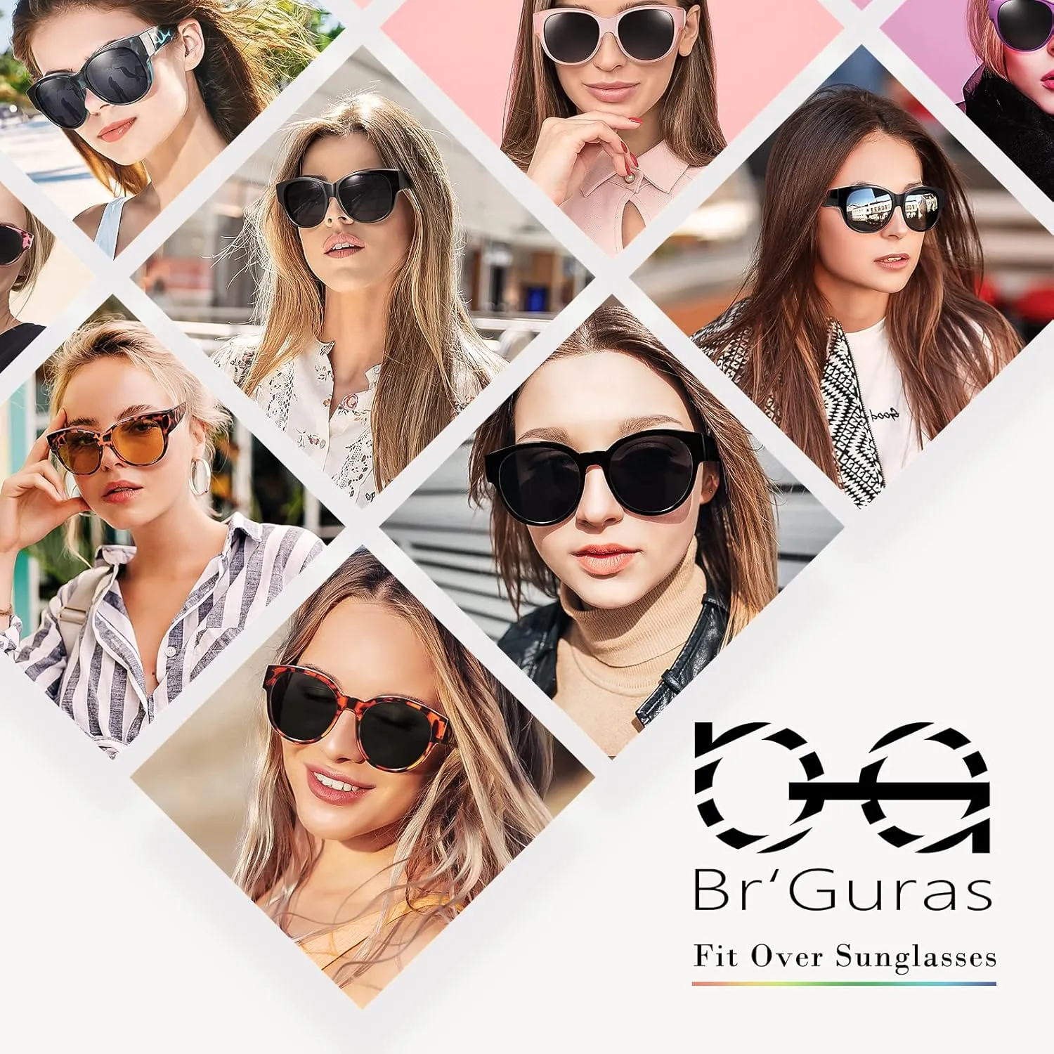 Br’Guras Polarized Oversized Fit over Sunglasses Over Glasses with Cat Eye Frame for Women&Men