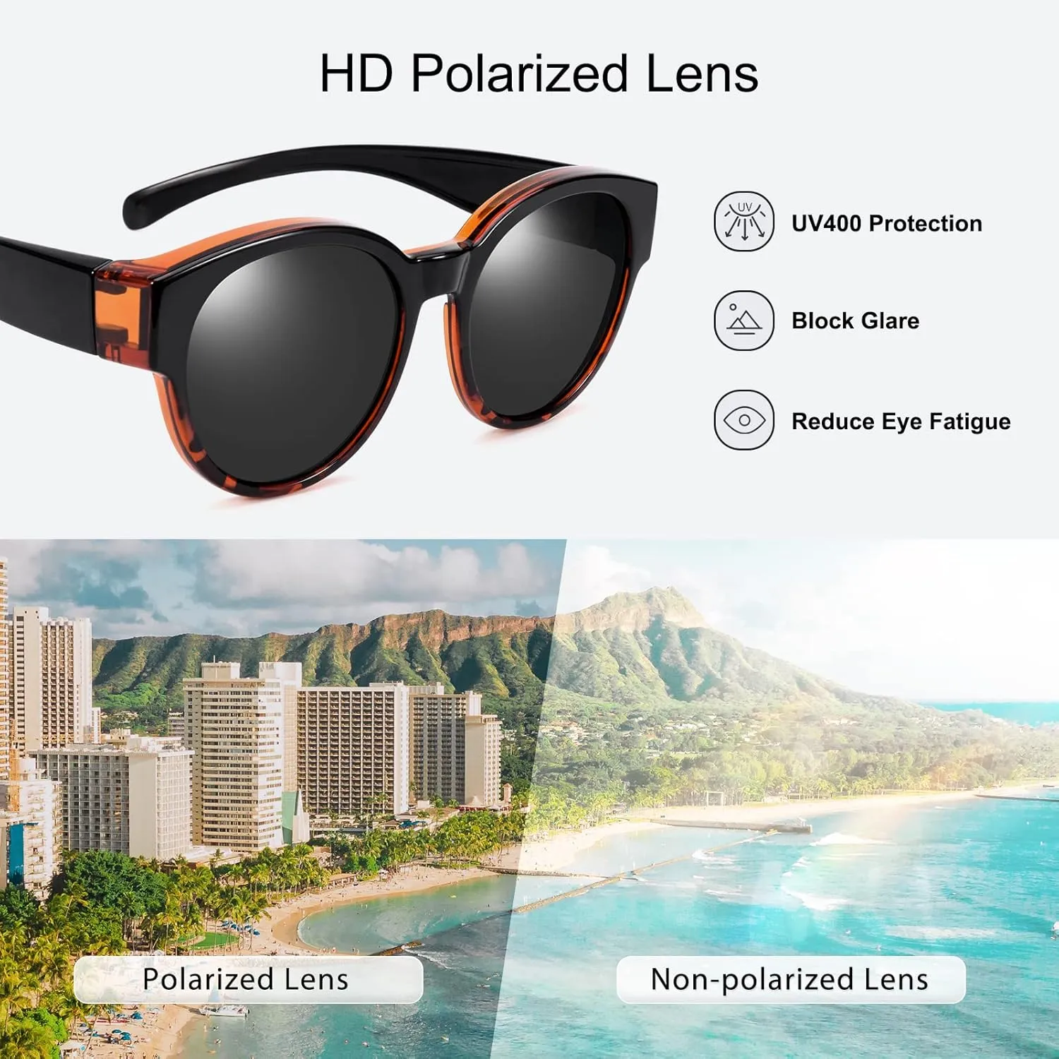 Br’Guras Polarized Oversized Fit over Sunglasses Over Glasses with Cat Eye Frame for Women&Men