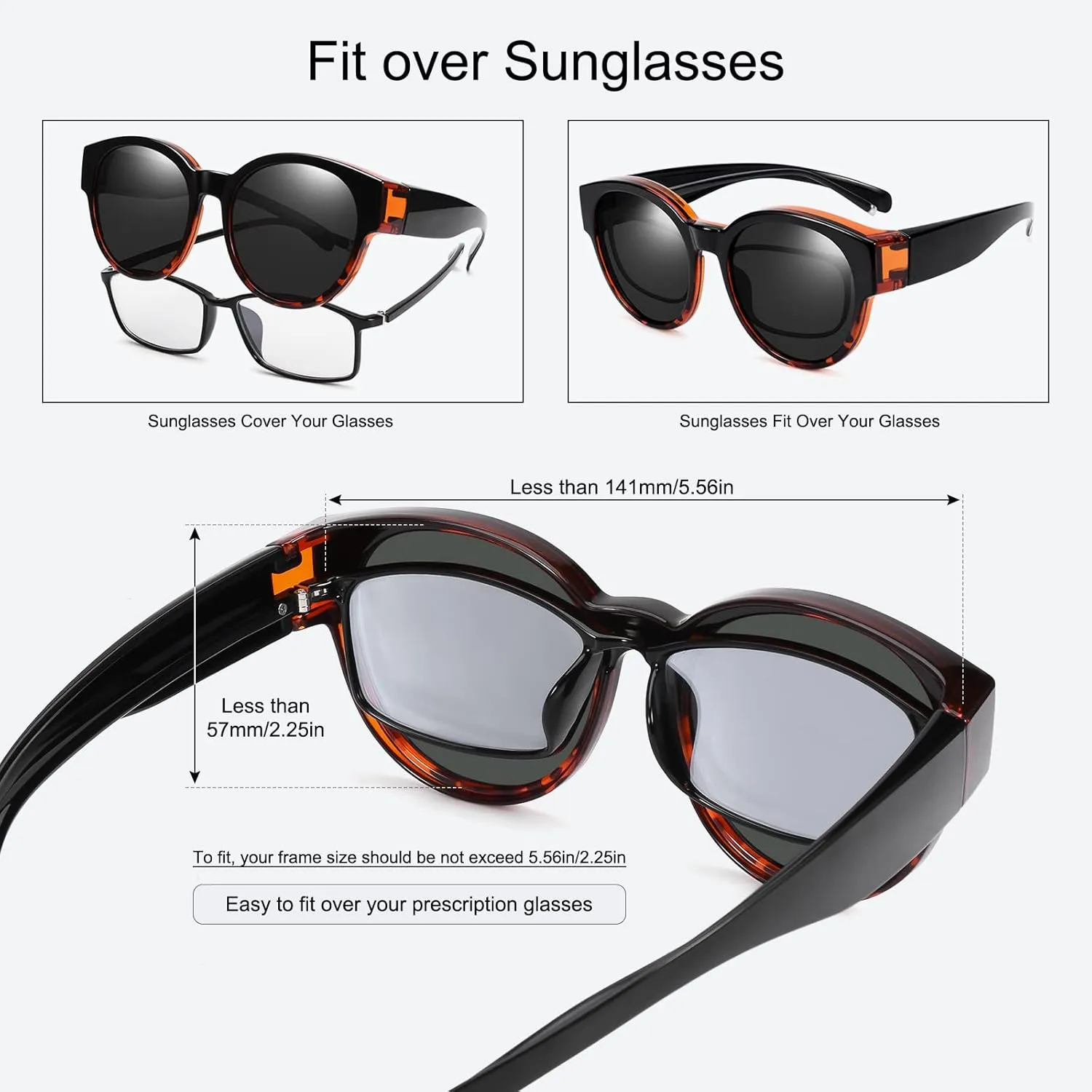 Br’Guras Polarized Oversized Fit over Sunglasses Over Glasses with Cat Eye Frame for Women&Men