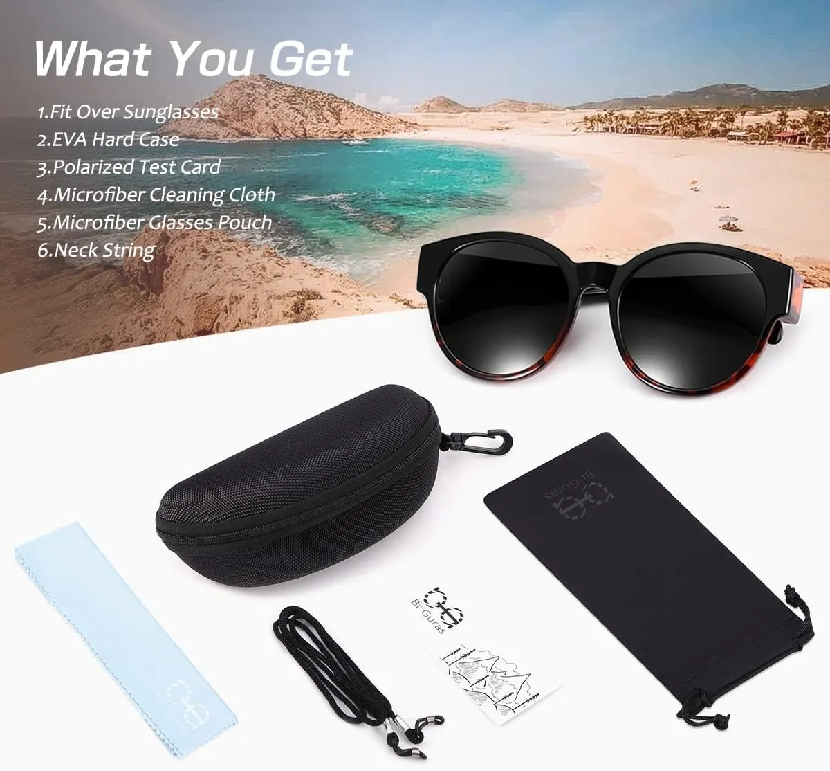 Br’Guras Polarized Oversized Fit over Sunglasses Over Glasses with Cat Eye Frame for Women&Men