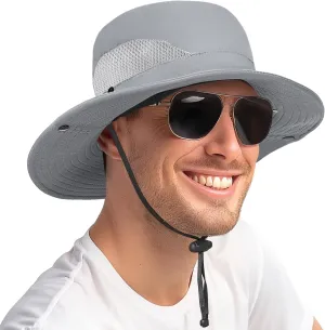 Bucket Hats for Men Wide Brim Fishing Beach Hat UV Protection Sun Hat Male Adult One Size PureGrey