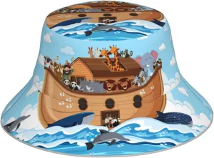Bucket Hats for Men Woman - Reversible Animals on Noah's Ark Reflective-Brim Beach Bucket Hat, Double-Side-Wear Sun Boonie Hat for Golf Ravel Outdoor Fishing Hiking Black