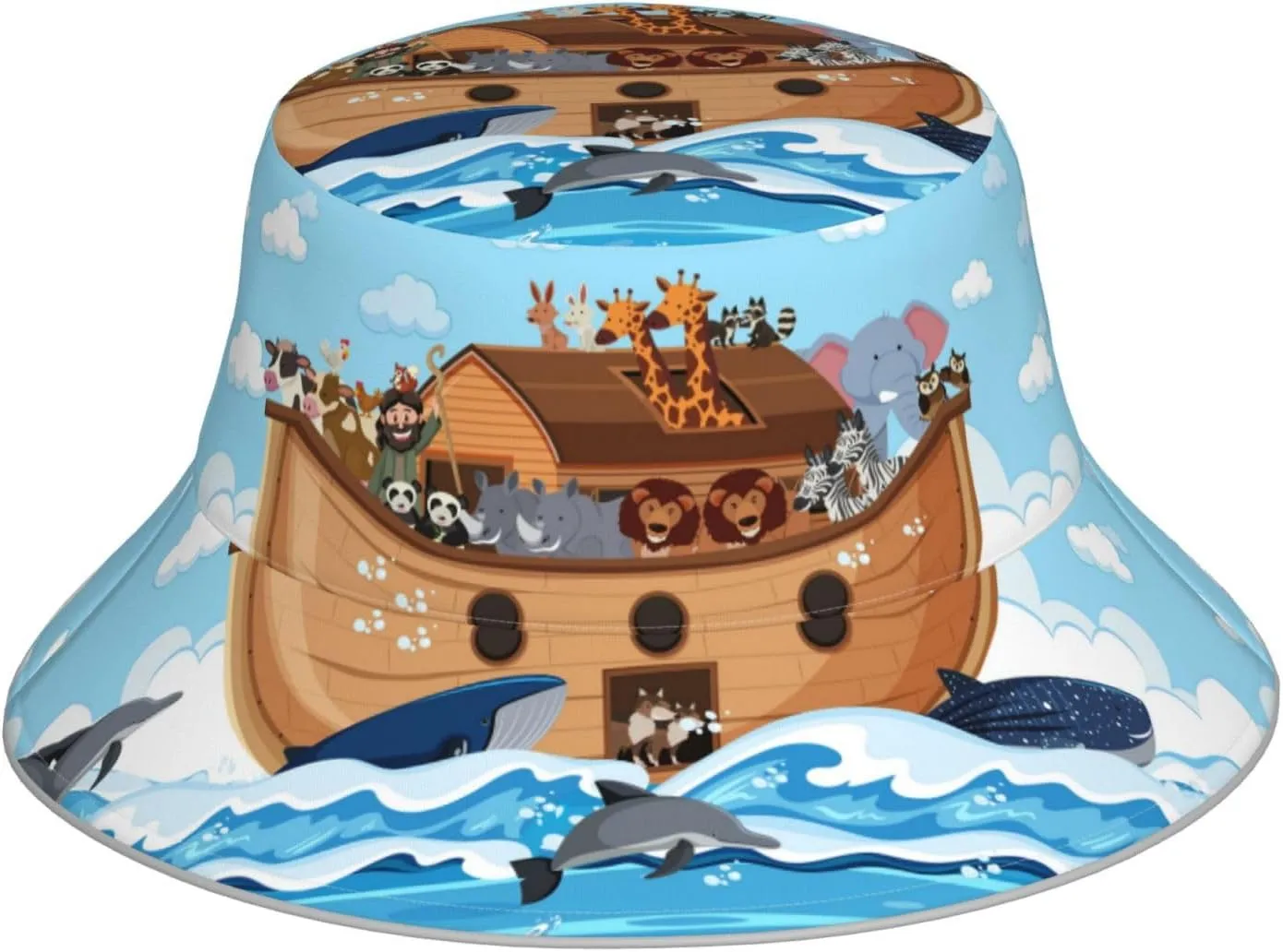 Bucket Hats for Men Woman - Reversible Animals on Noah's Ark Reflective-Brim Beach Bucket Hat, Double-Side-Wear Sun Boonie Hat for Golf Ravel Outdoor Fishing Hiking Black