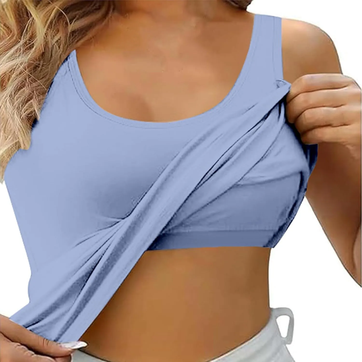Built in Bra Tank Tops for Women Square Neck Seamless Tank Top Workout Yoga Shirts Basic Cami Vest Summer Clothes