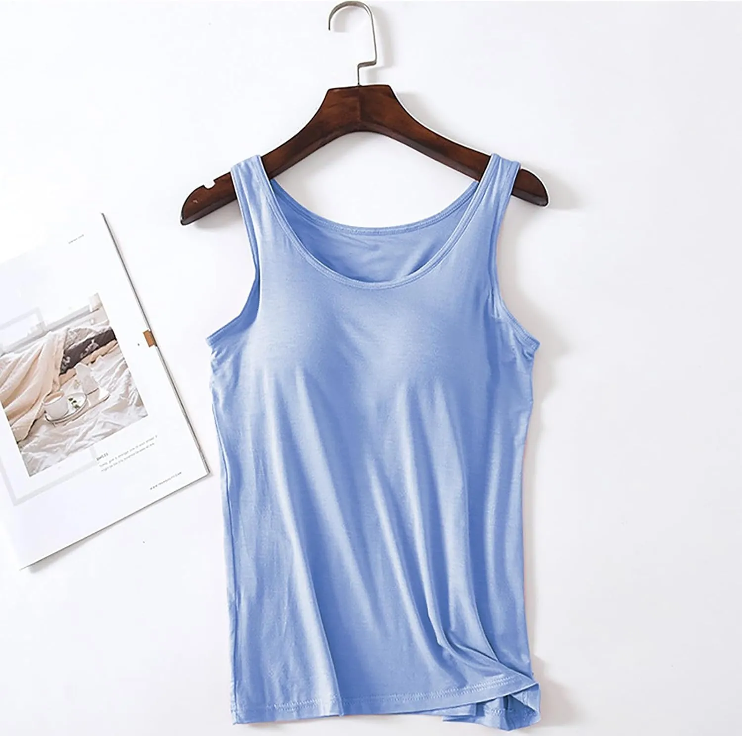 Built in Bra Tank Tops for Women Square Neck Seamless Tank Top Workout Yoga Shirts Basic Cami Vest Summer Clothes
