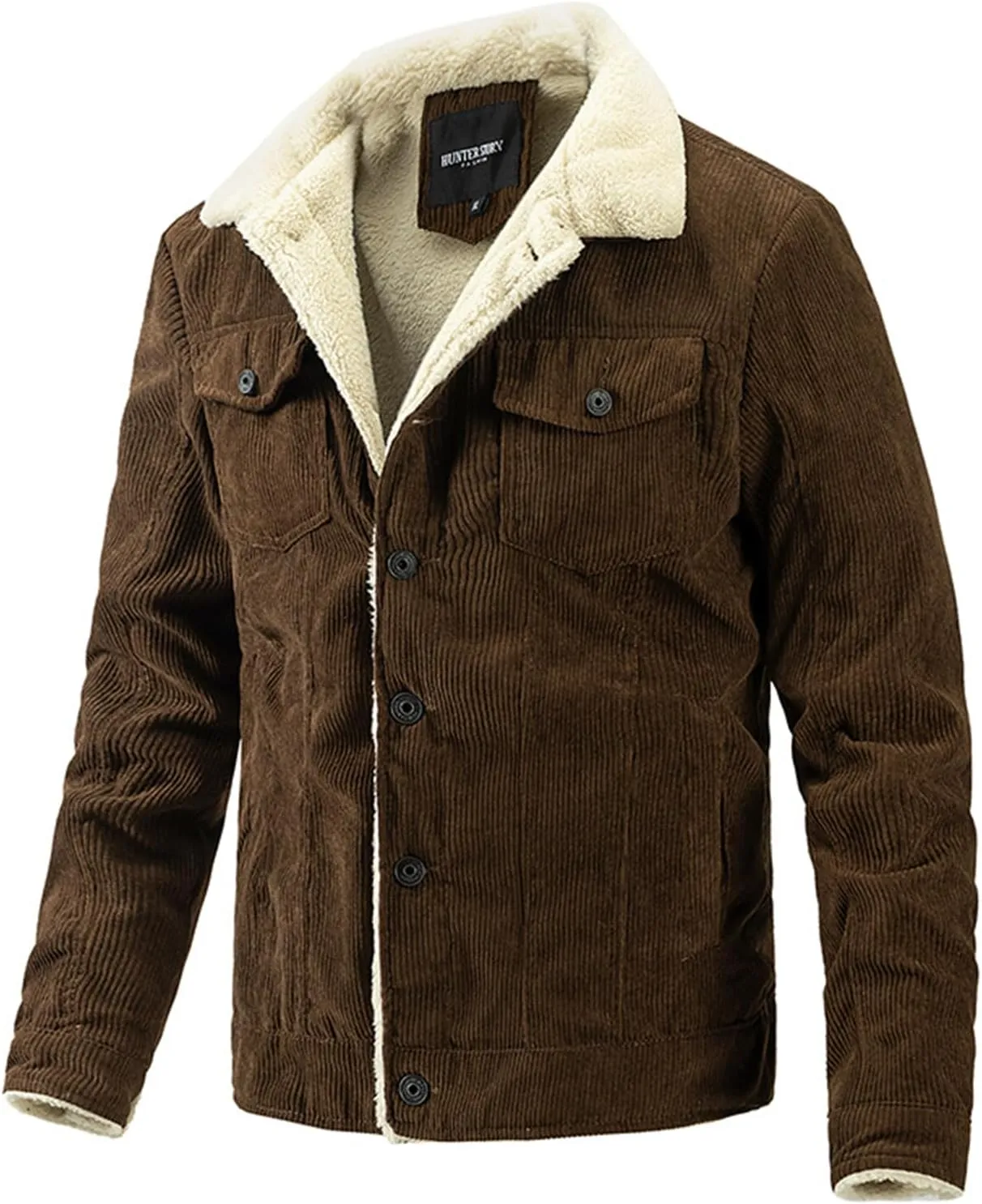 Canbebig Men's Corduroy Sherpa Trucker Jacket Western Jackets Winter Fleece Lined Fur Collar Warm Cowboy Coat with Pockets