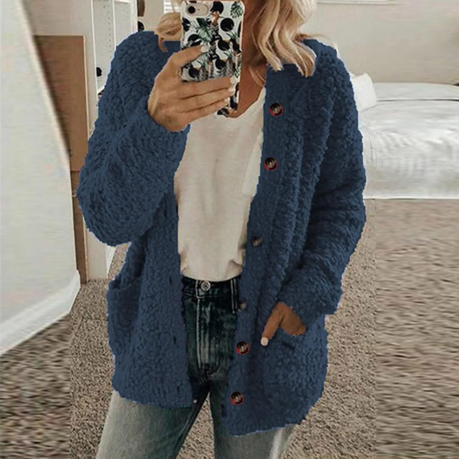 Cardigan Sweater For Women Long Sleeve Open Front Oversized Jackets Chunky Knit Sweaters Button Fall Coat With Pocket