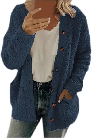 Cardigan Sweater For Women Long Sleeve Open Front Oversized Jackets Chunky Knit Sweaters Button Fall Coat With Pocket