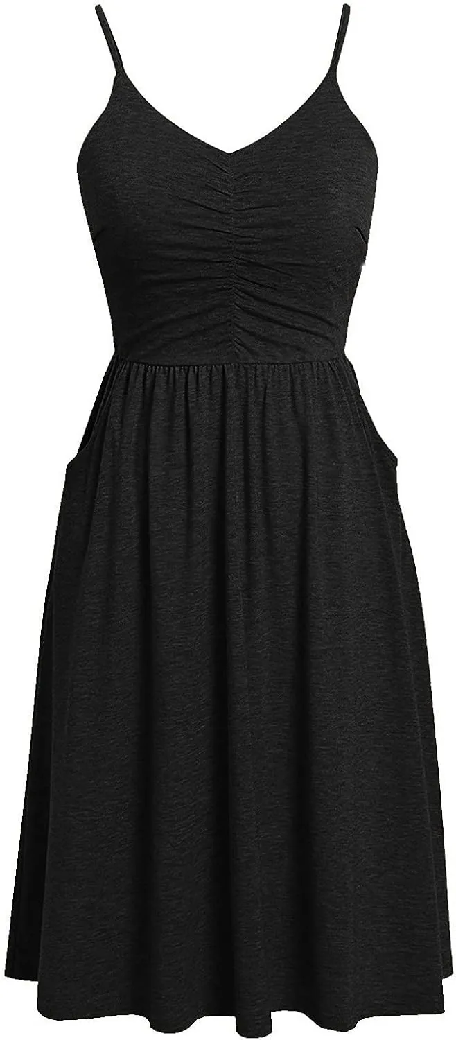 Casual Dresses for Women Spaghetti Strap Dress Sleeveless Dresses with Pockets Flowy Swing Shift Dresses Print Dress