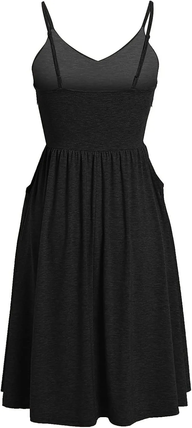 Casual Dresses for Women Spaghetti Strap Dress Sleeveless Dresses with Pockets Flowy Swing Shift Dresses Print Dress