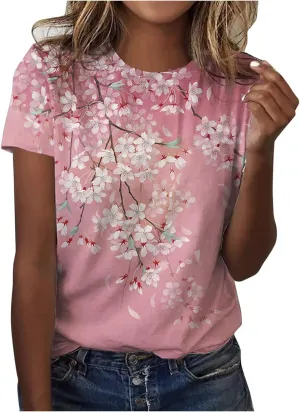 ChicCrate Womens Dressy Tops 2025 Summer Fashion Casual Short Sleeve Round Neck Boho T Shirts Beach Vacation Clothes